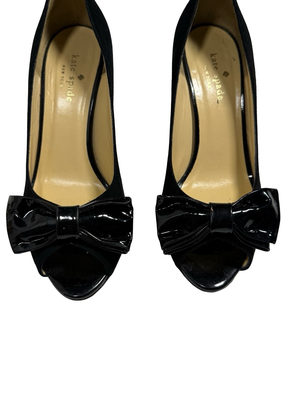 Kate Spade New York Womens 7.5 Black Suede Patent Bow Peep Toe Pumps Heels - Picture 8 of 10